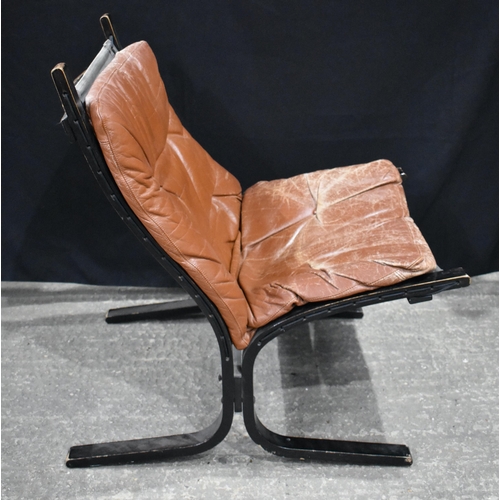 3375 - A Norwegian West Nova wooden and leather armchair 82 x 61 cm