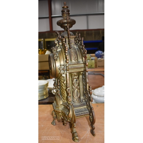 3631 - A Gilt metal Louis XIV style clock set 61cm (3)