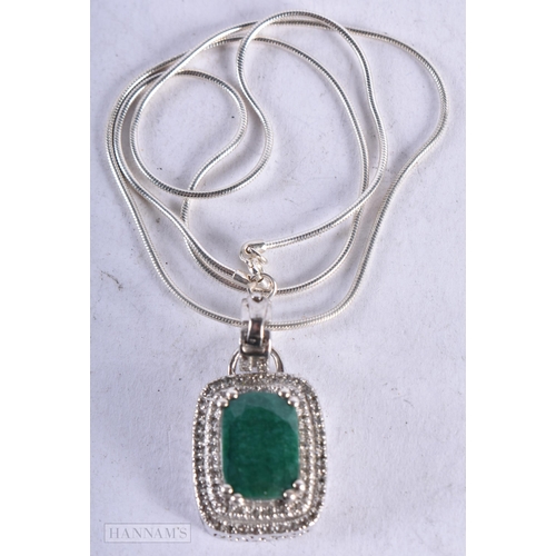 3923 - A Silver and Gem Set Pendant Necklace. Stamped 925, Pendant 3.6cm x 1.8cm, chain 46cm long, weight 1... 