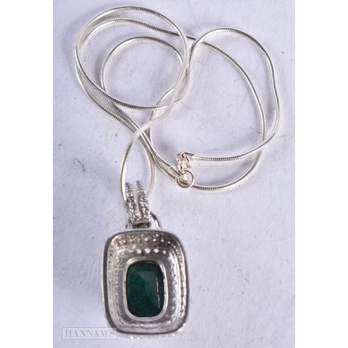 3923 - A Silver and Gem Set Pendant Necklace. Stamped 925, Pendant 3.6cm x 1.8cm, chain 46cm long, weight 1... 