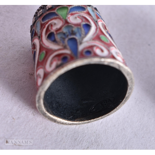 3927 - Two Continental Silver and Enamel Thimbles. Stamped 84. 2.2cm x 1.8cm, total weight 21.3g (2)