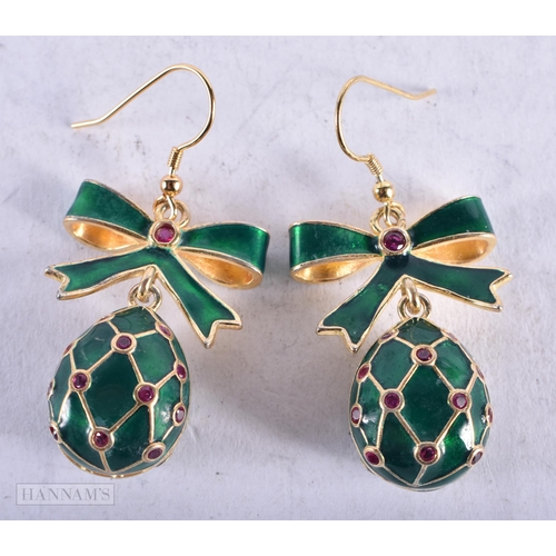 3930 - A Pair of Silver Gilt and Enamel Earrings. Stamped 84. 4.8cm x 2.3cm, weight 19.1g