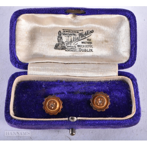 3939 - A Cased Pair of Victorian Gold and Diamond Earrings. Hallmarked 16 Carat. 1cm diameter, weight 1.7g