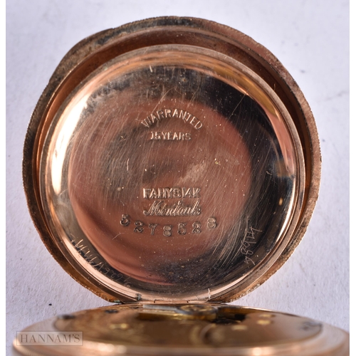 3947 - A 14 Carat Gold Plated Waltham Hunter Pocket Watch. Stamped 14K. 3.6cm diameter, Running missing gla... 