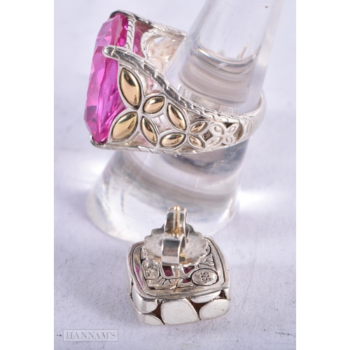 3948 - A Silver and 18 Carat Gold Gem Set Ring with matching Earrings. Stamped 18K and 925. Ring Size P, to... 