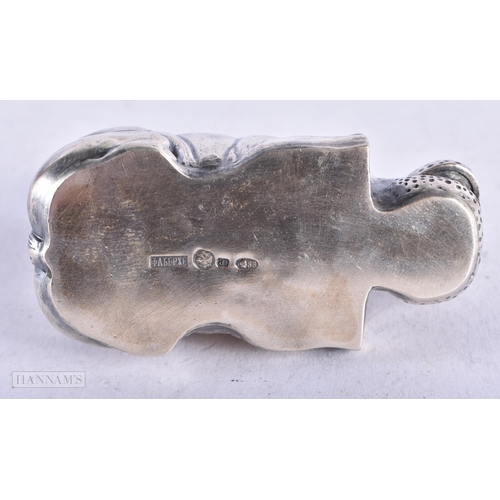 3949 - A Continental Silver Model of a Hippo. Stamped 88. 7.9cm x 3.7cm x 3.5cm, weight 76.8g