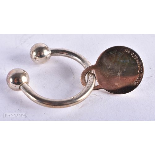 3989 - Tiffany Silver Keyring in a Pouch. Stamped Tiffany 925. 5.3cm x 3.2cm, weight 21.8g