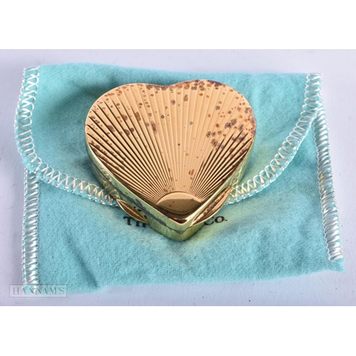 3995 - A Tiffany & Co Silver Gilt Heart Box in a Pouch. Stamped Tiffany & Co Italy 925. 4.8cm x 4.7cm, weig... 