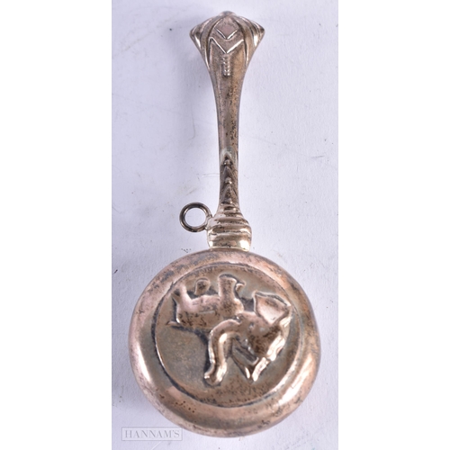 3996 - A Silver Babies Rattle. Stamped Sterling. 11.4cm x 4.4cm x 1.9cm, weight 24.4g