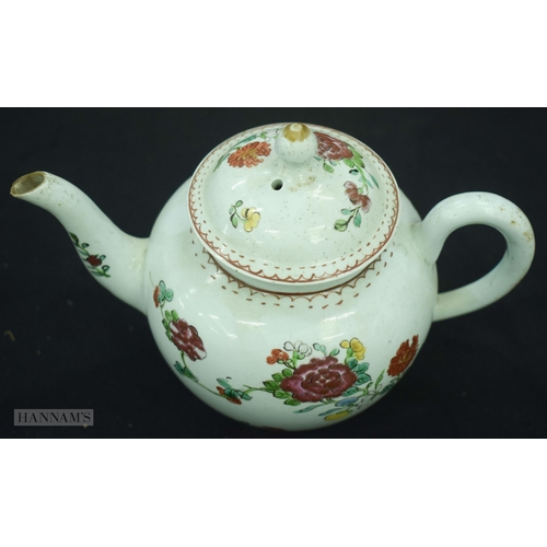 245 - TWO 18TH CENTURY WORCESTER PORCELAIN TEAPOTS AND COVERS together with a Liverpool teapot. Largest 18... 