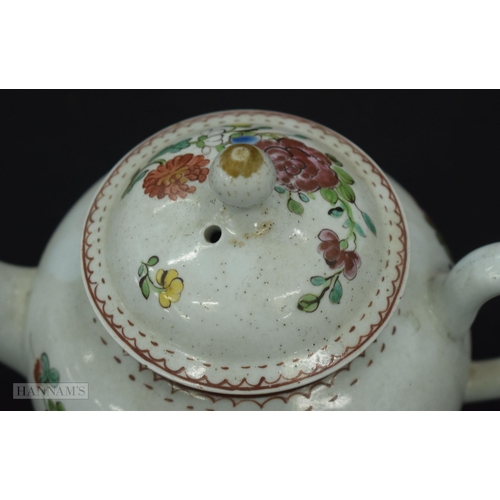 245 - TWO 18TH CENTURY WORCESTER PORCELAIN TEAPOTS AND COVERS together with a Liverpool teapot. Largest 18... 