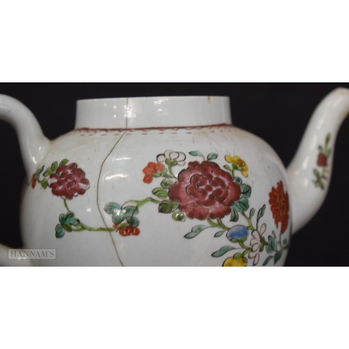 245 - TWO 18TH CENTURY WORCESTER PORCELAIN TEAPOTS AND COVERS together with a Liverpool teapot. Largest 18... 