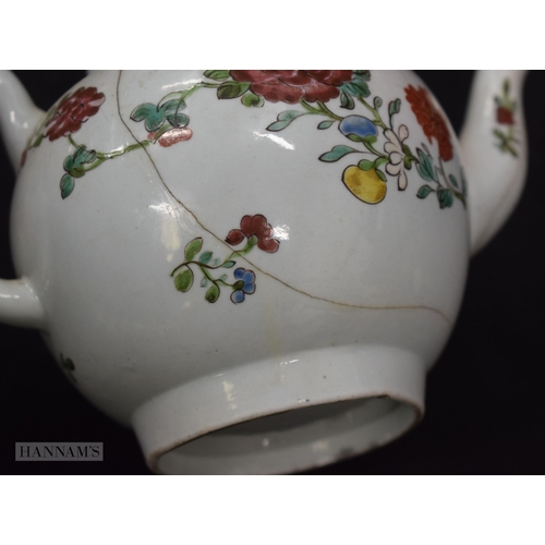 245 - TWO 18TH CENTURY WORCESTER PORCELAIN TEAPOTS AND COVERS together with a Liverpool teapot. Largest 18... 