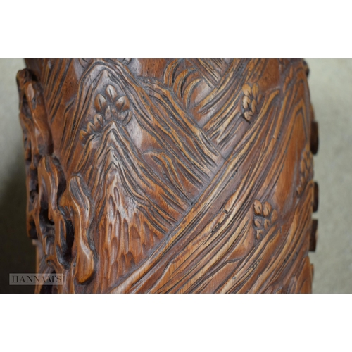 2867 - AN 18TH/19TH CENTURY CHINESE CARVED BAMBOO BRUSH POT Bitong. 21 cm x 20 cm.