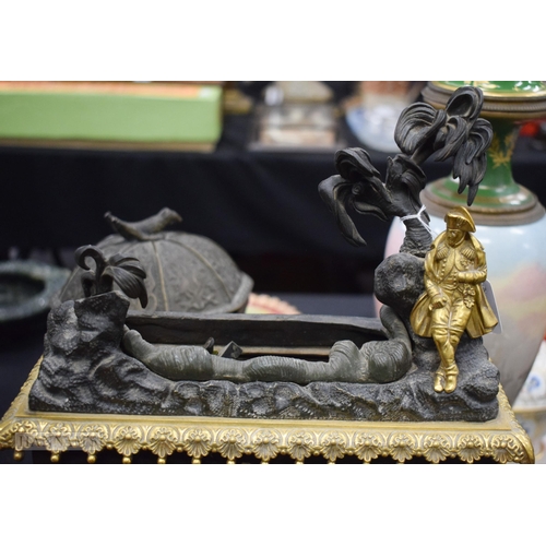 361 - A 19TH CENTURY FRENCH ORMOLU AND BRONZE AUTOMATON CLOCK formed with Napoleon over looking a boat. 46... 