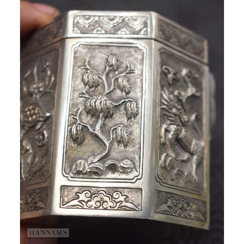 45C - A LATE 19TH CENTURY CHINESE STRAITS SILVER BOX AND COVER inset with a jadeite disc. 8 x 8.5 cm