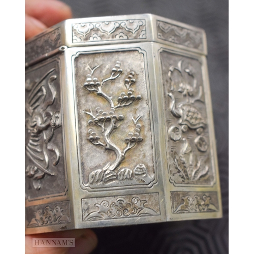 45C - A LATE 19TH CENTURY CHINESE STRAITS SILVER BOX AND COVER inset with a jadeite disc. 8 x 8.5 cm