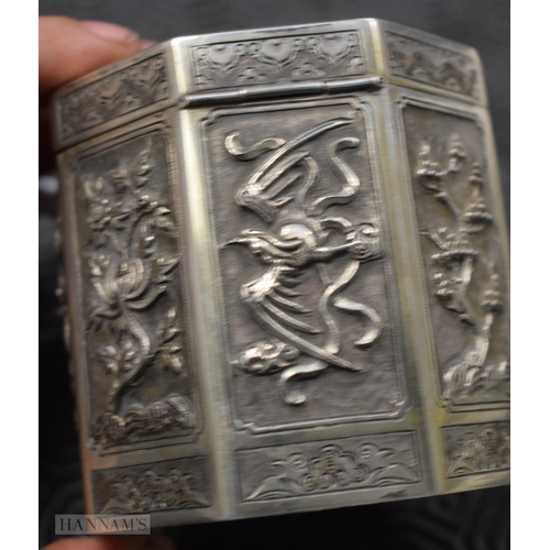 45C - A LATE 19TH CENTURY CHINESE STRAITS SILVER BOX AND COVER inset with a jadeite disc. 8 x 8.5 cm