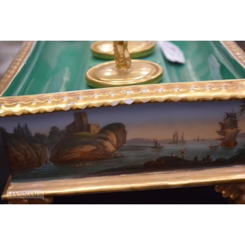 465 - A FINE LARGE EARLY 19TH CENTURY PARIS PORCELAIN DESK STAND beautifully painted with external maritim... 