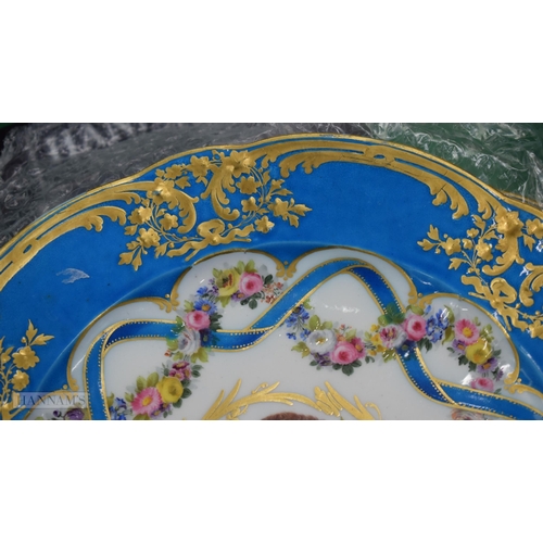 705 - A LOVELY SET OF SIX 19TH CENTURY FRENCH SEVRES PORCELAIN PLATES painted with portraits and gilt flow... 