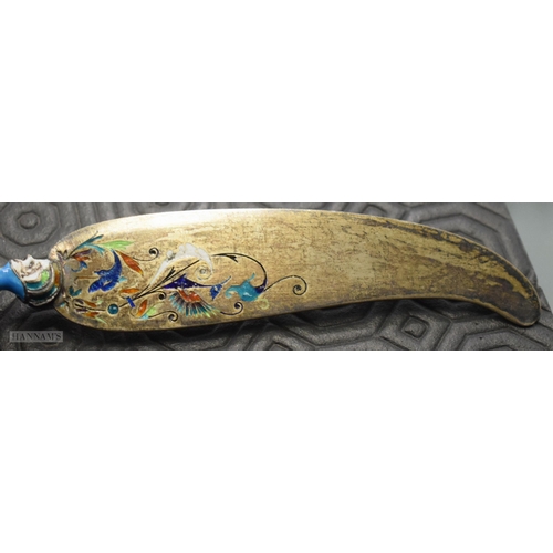 720 - A FINE SET OF 19TH CENTURY AUSTRIAN VIENNA SILVER GILT AND ENAMEL CUTLERY. 20 cm long. (6)