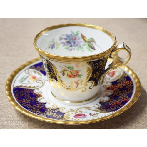 847 - Early 19th century two Chamberlains cups and saucers with gadroon border painted with flowers and t... 