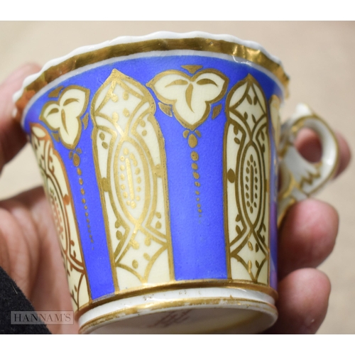 847 - Early 19th century two Chamberlains cups and saucers with gadroon border painted with flowers and t... 