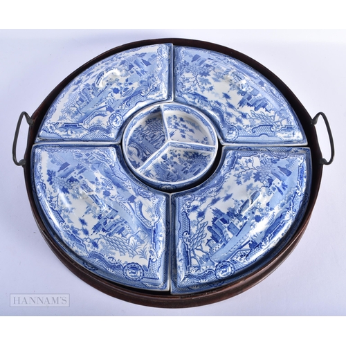 151 - A SET OF 19TH CENTURY ENGLISH BLUE AND WHITE HORDERVES DISHES. 48 cm wide.