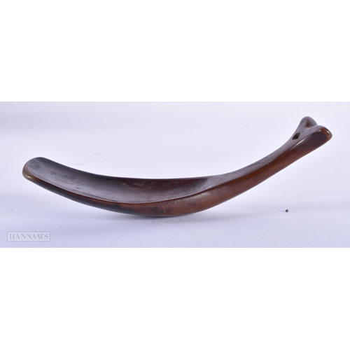 158 - A RARE 18TH CENTURY TREEN CARVED WOOD SERVING UTENSIL formed as a whale. 14cm long.