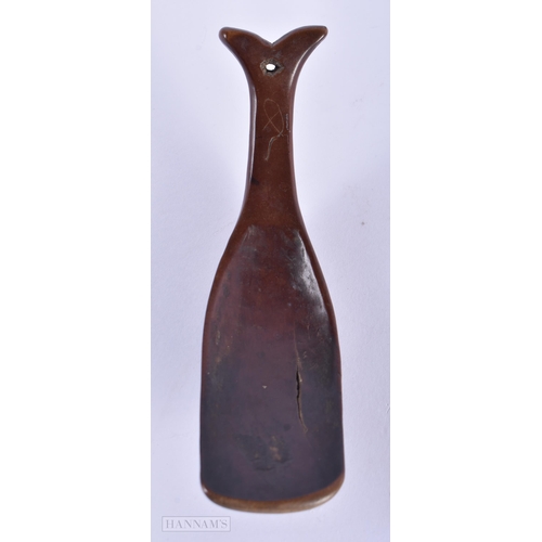 158 - A RARE 18TH CENTURY TREEN CARVED WOOD SERVING UTENSIL formed as a whale. 14cm long.