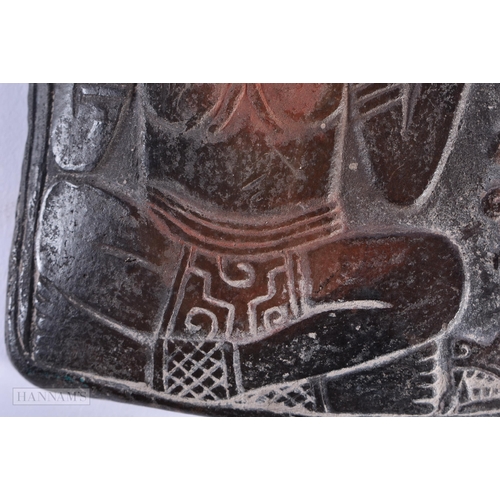 16 - A SOUTH AMERICAN POTTERY MAYAN GOD TABLET. 12 cm x 8 cm.