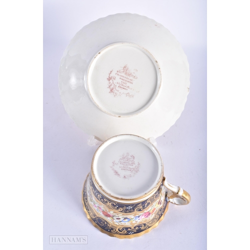 162 - A PAIR OF EARLY 19TH CENTURY CHAMBERLAINS WORCESTER CUPS AND SAUCERS painted with flowers. 15cm wide... 