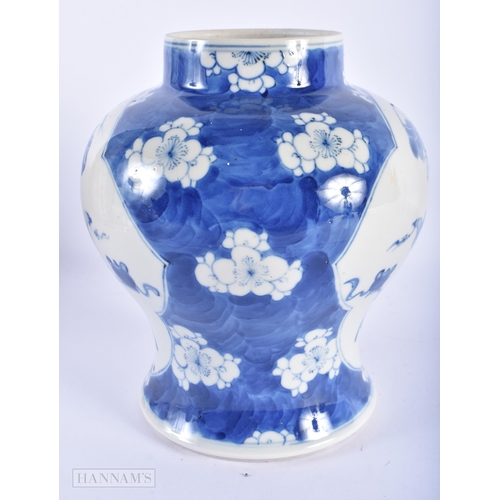 164 - A 19TH CENTURY CHINESE BLUE AND WHITE PORCELAIN JAR bearing Kangxi marks to base. 20 cm x 14cm.