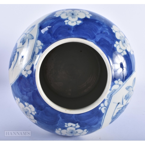 164 - A 19TH CENTURY CHINESE BLUE AND WHITE PORCELAIN JAR bearing Kangxi marks to base. 20 cm x 14cm.