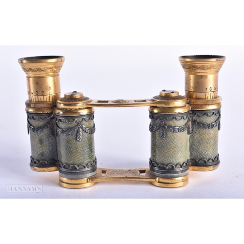 175 - A FINE PAIR OF EARLY 19TH CENTURY FRENCH BOIN TABURET SHAGREEN OPERA GLASSES with classical silver m... 