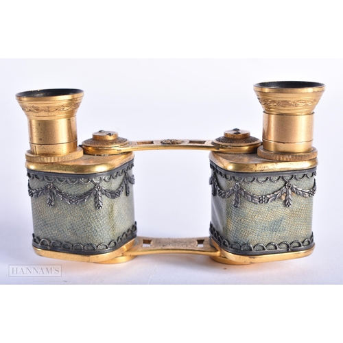 175 - A FINE PAIR OF EARLY 19TH CENTURY FRENCH BOIN TABURET SHAGREEN OPERA GLASSES with classical silver m... 