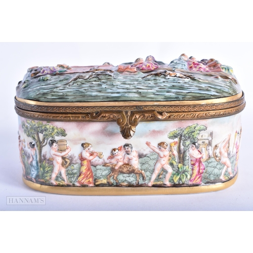 179 - AN ANTIQUE ITALIAN NAPLES PORCELAIN RELIEF BOX. 16 cm x 10 cm.