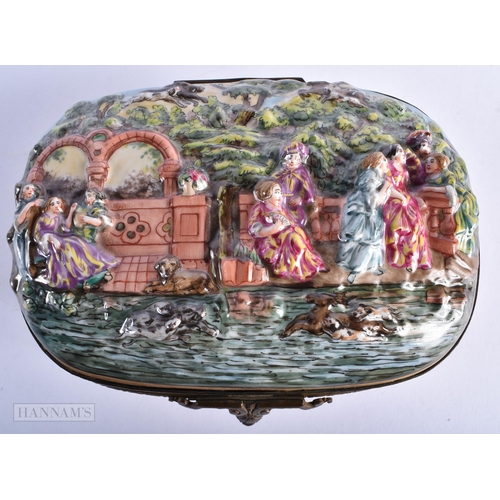 179 - AN ANTIQUE ITALIAN NAPLES PORCELAIN RELIEF BOX. 16 cm x 10 cm.