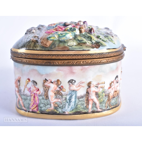 179 - AN ANTIQUE ITALIAN NAPLES PORCELAIN RELIEF BOX. 16 cm x 10 cm.