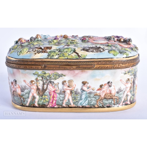 179 - AN ANTIQUE ITALIAN NAPLES PORCELAIN RELIEF BOX. 16 cm x 10 cm.