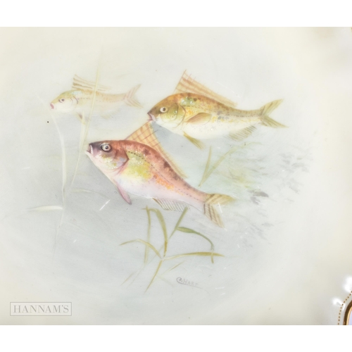 190 - A ROYAL WORCESTER PLATE by Hale, together with a Royal Doulton fish plate by C Hart. 21 cm wide. (2)