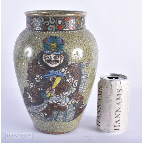 191 - A 19TH CENTURY JAPANESE MEIJI PERIOD CRACKLE GLAZED VASE painted in figures. 24 cm x 14cm.