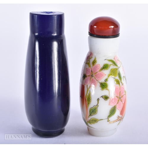 195 - A 19TH CENTURY CHINESE PEKING BLUE GLASS SNUFF BOTTLE Qing, together with an enamelled snuff bottle.... 