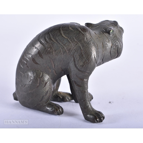 199 - A 19TH CENTURY JAPANESE MEIJI PERIOD BRONZE OKIMONO modelled as a tiger. 8 cm x 8 cm.