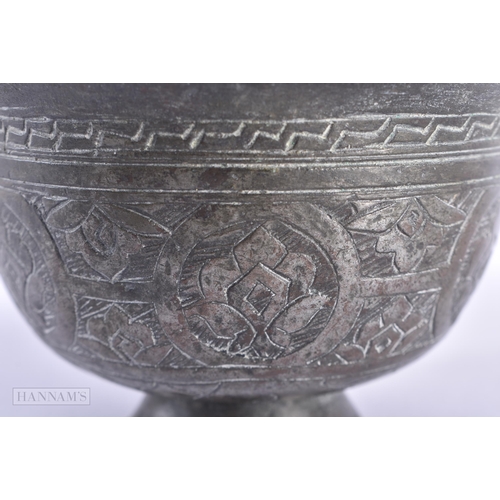 20 - A 17TH/18TH CENTURY MIDDLE EASTERN ISLAMIC BRONZE ALLOY BOWL decorated with scripture. 11cm diameter... 