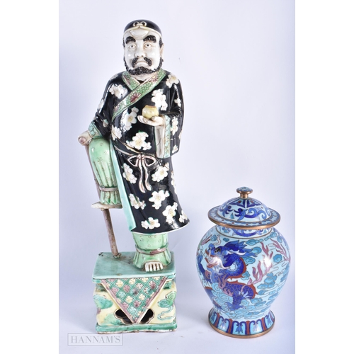 205 - A LARGE 19TH CENTURY CHINESE FAMILLE NOIRE PORCELAIN FIGURE OF AN IMMORTAL together with a cloisonne... 