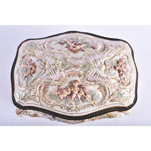 208 - A LARGE 19TH CENTURY CONTINENTAL PORCELAIN REPOUSSE CASKET possibly Naples. 24 cm x 14cm.