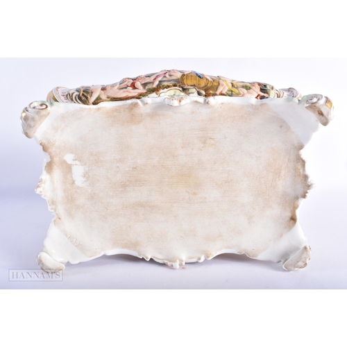 208 - A LARGE 19TH CENTURY CONTINENTAL PORCELAIN REPOUSSE CASKET possibly Naples. 24 cm x 14cm.