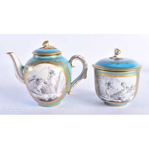 209 - A FINE 19TH CENTURY FRENCH SEVRES PORCELAIN TETE A TETE TEASET beautifully painted with figures and ... 