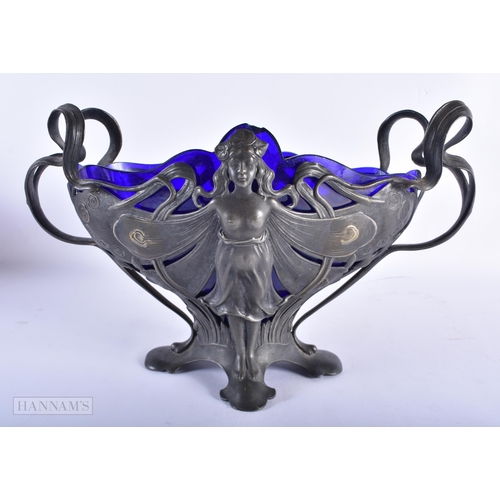 215 - AN ART NOUVEAU WMF TWIN HANDLED PEWTER BOWL. 28cm wide.